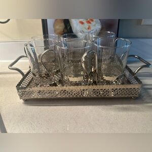 FRENCH "DURALEX" GALLERY TRAY AND 6 CUPS C 1960